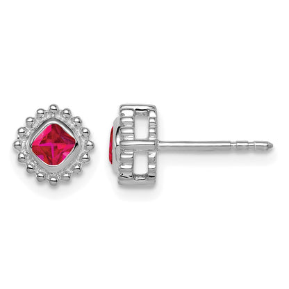 14k White Gold 3.4mm Cushion Ruby Post Earrings