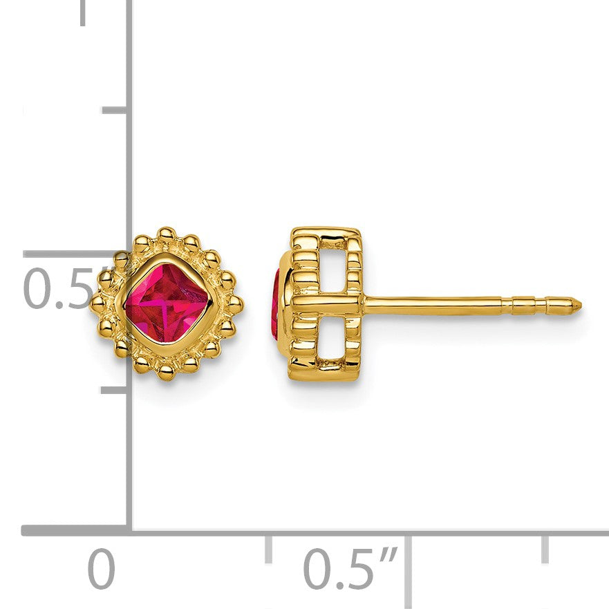 14k 3.4mm Cushion Ruby Post Earrings