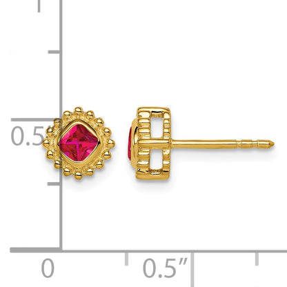 14k 3.4mm Cushion Ruby Post Earrings