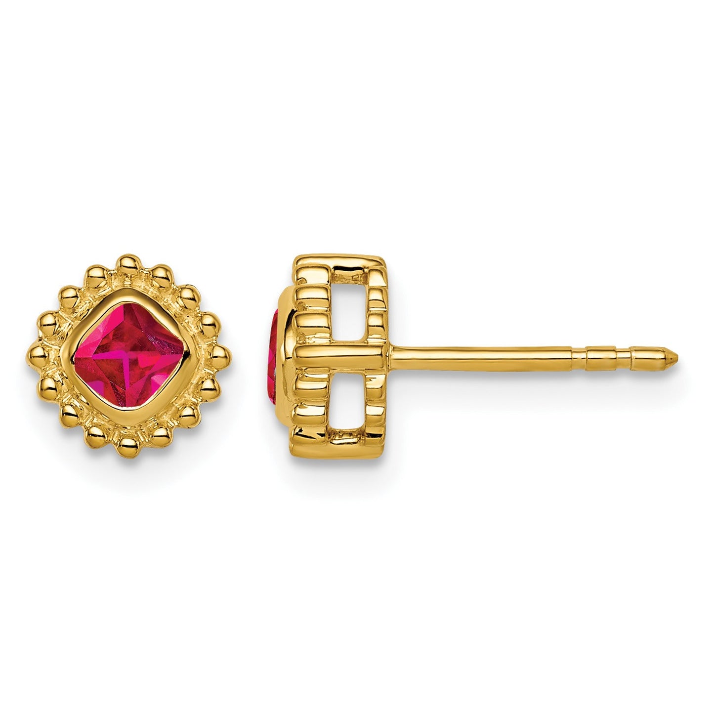14k 3.4mm Cushion Ruby Post Earrings