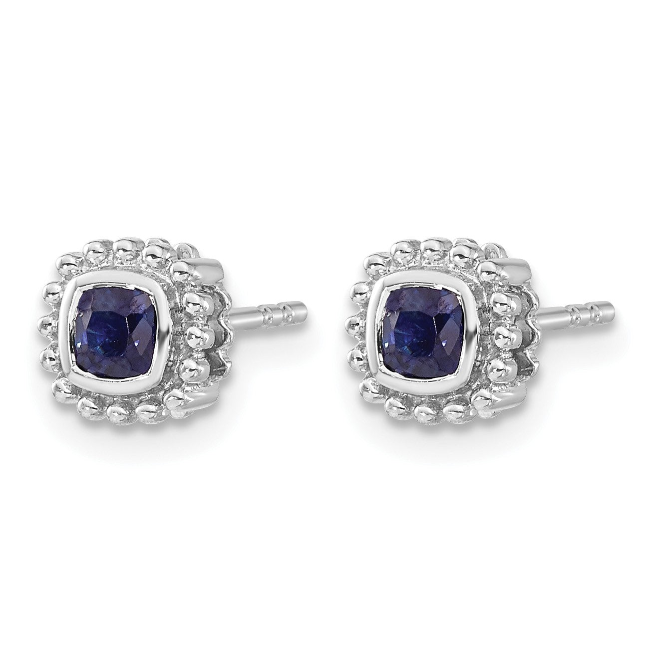 14k White Gold 3.4mm Cushion Sapphire Post Earrings