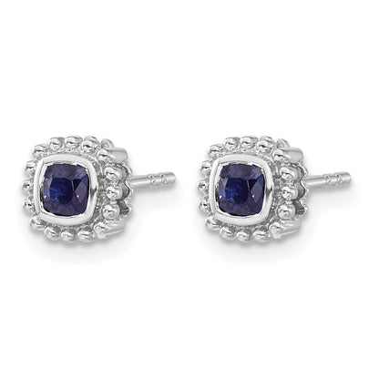 14k White Gold 3.4mm Cushion Sapphire Post Earrings