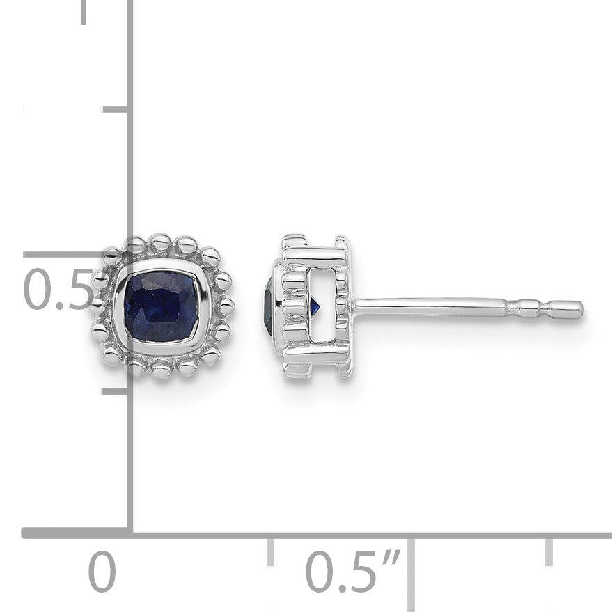 14k White Gold 3.4mm Cushion Sapphire Post Earrings