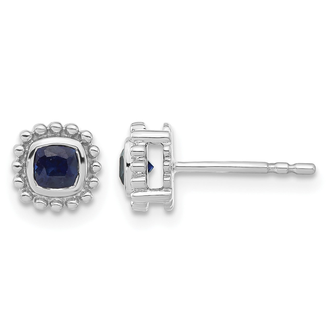 14k White Gold 3.4mm Cushion Sapphire Post Earrings