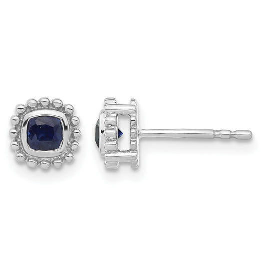 14k White Gold 3.4mm Cushion Sapphire Post Earrings