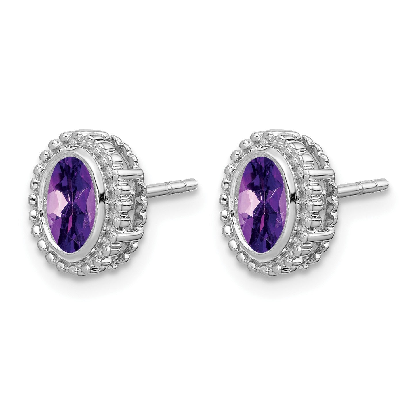14k White Gold 6x4mm Oval Amethyst Post Earrings