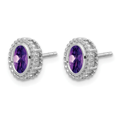14k White Gold 6x4mm Oval Amethyst Post Earrings