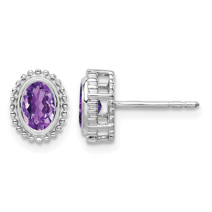 14k White Gold 6x4mm Oval Amethyst Post Earrings