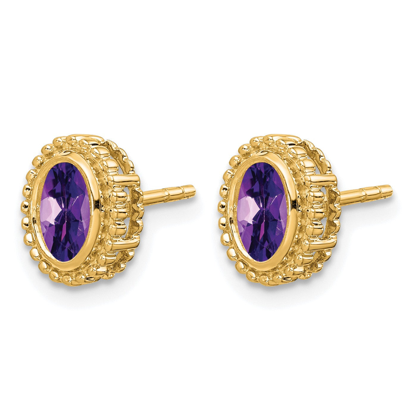 14k 6x4mm Oval Amethyst Post Earrings