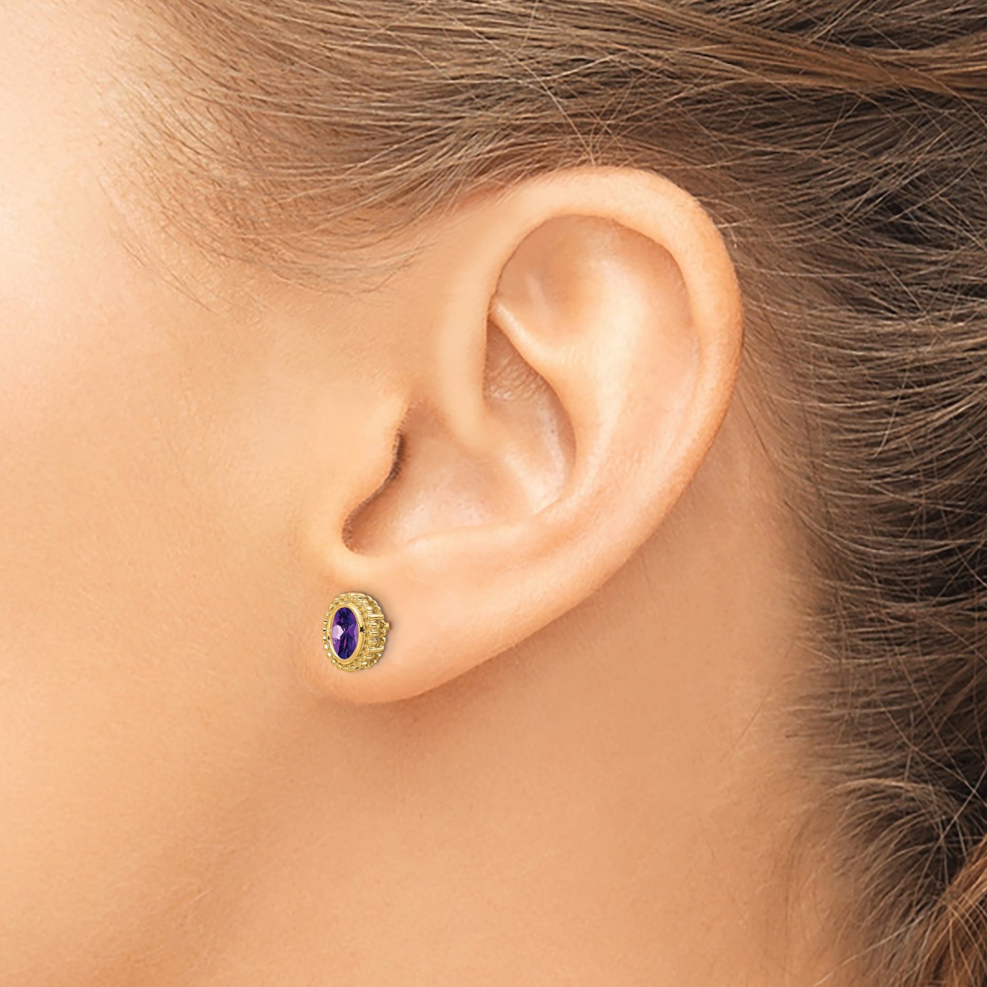 14k 6x4mm Oval Amethyst Post Earrings