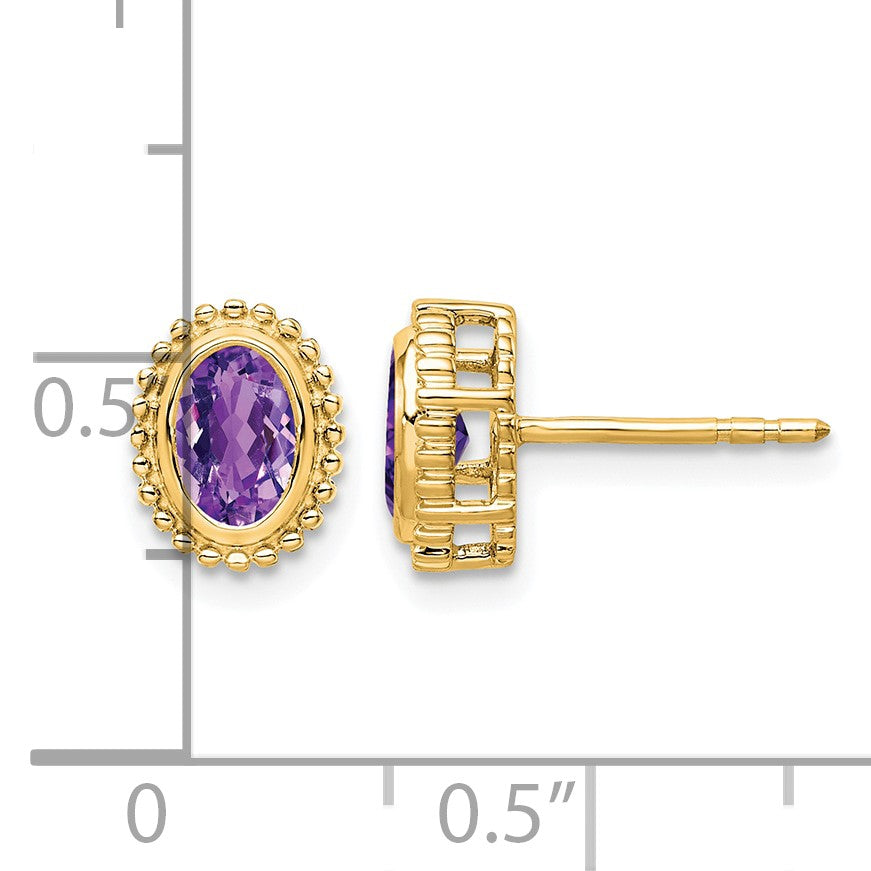 14k 6x4mm Oval Amethyst Post Earrings