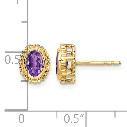 14k 6x4mm Oval Amethyst Post Earrings