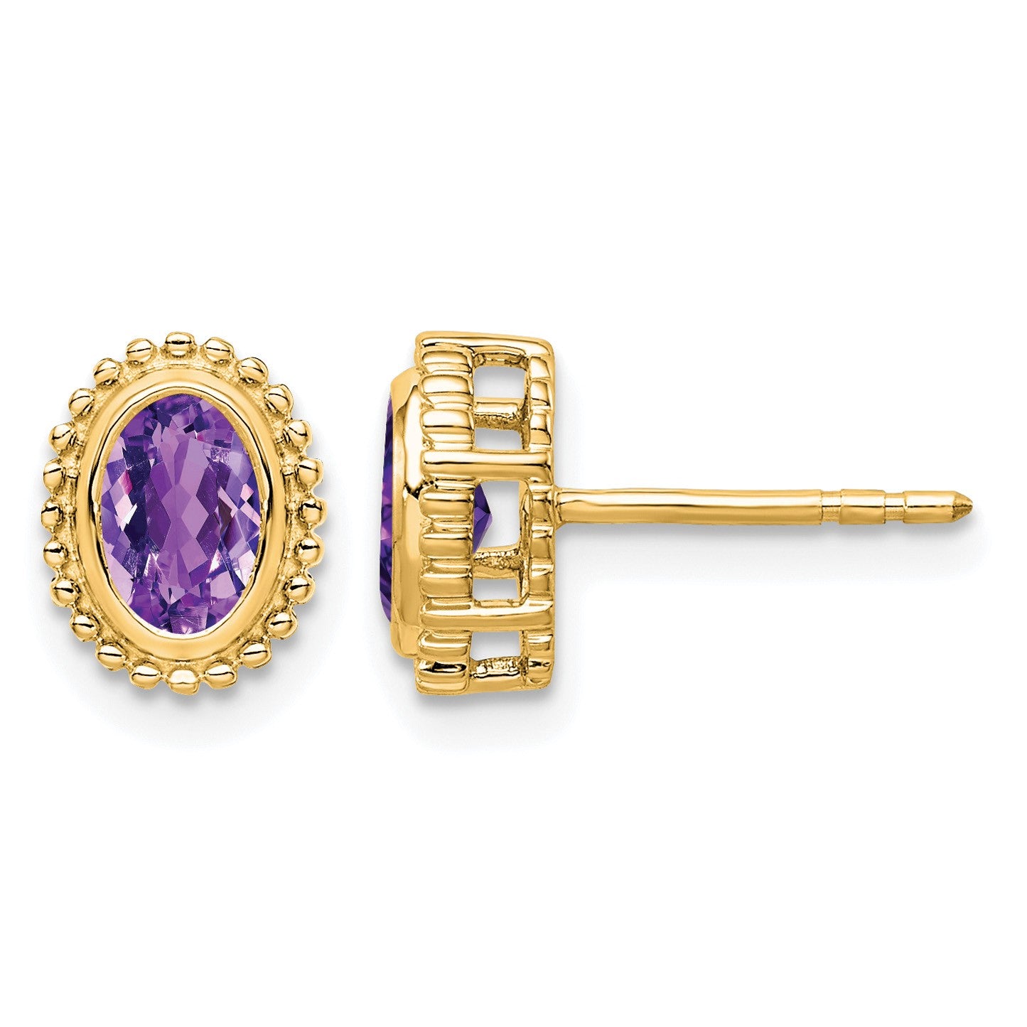 14k 6x4mm Oval Amethyst Post Earrings