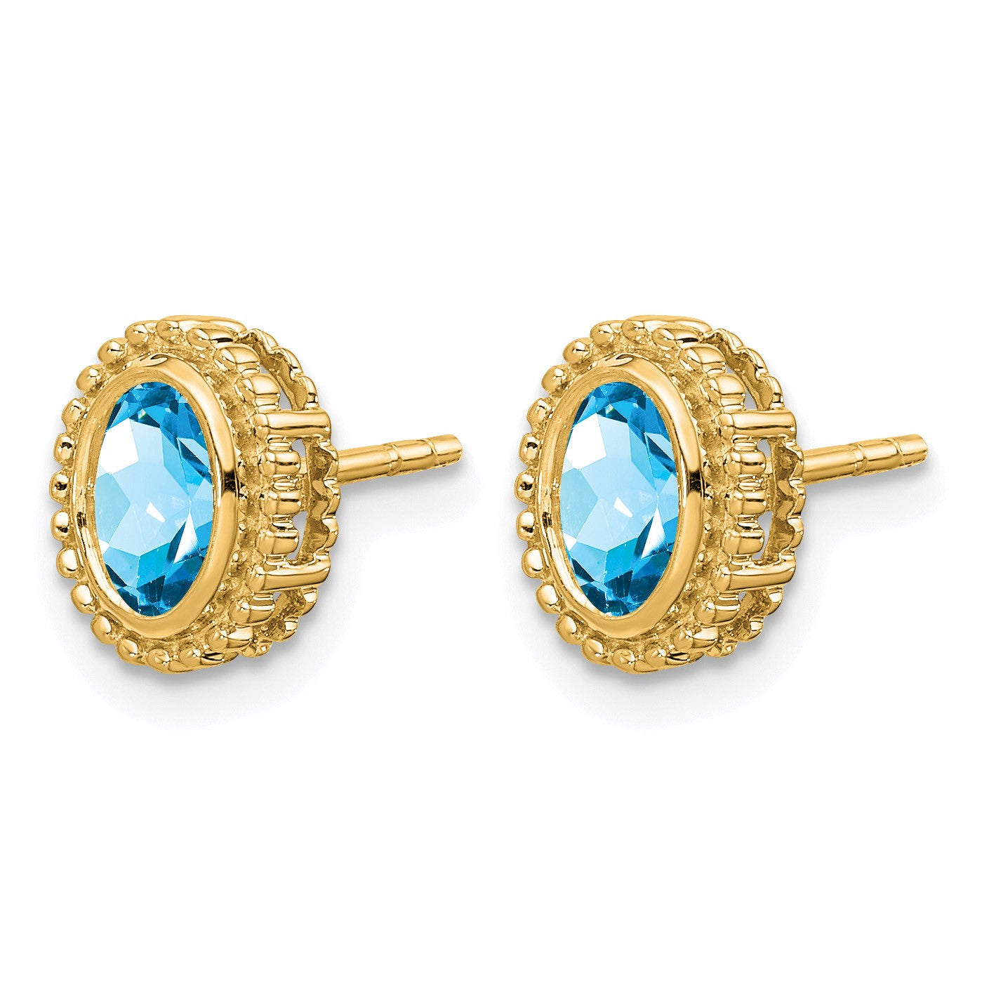 14k 6x4mm Oval Blue Topaz Post Earrings
