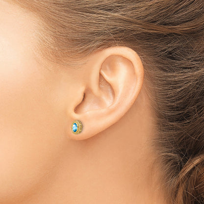 14k 6x4mm Oval Blue Topaz Post Earrings