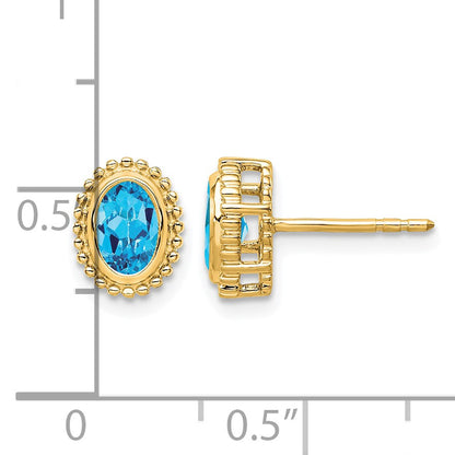 14k 6x4mm Oval Blue Topaz Post Earrings