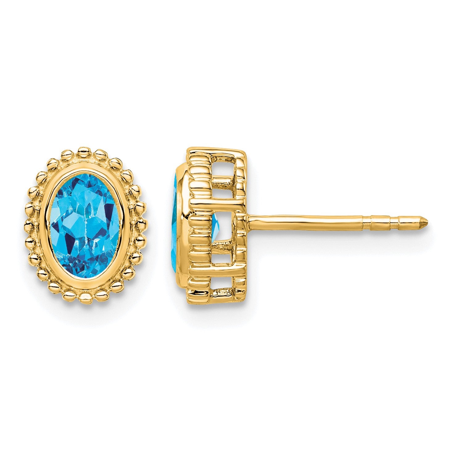 14k 6x4mm Oval Blue Topaz Post Earrings