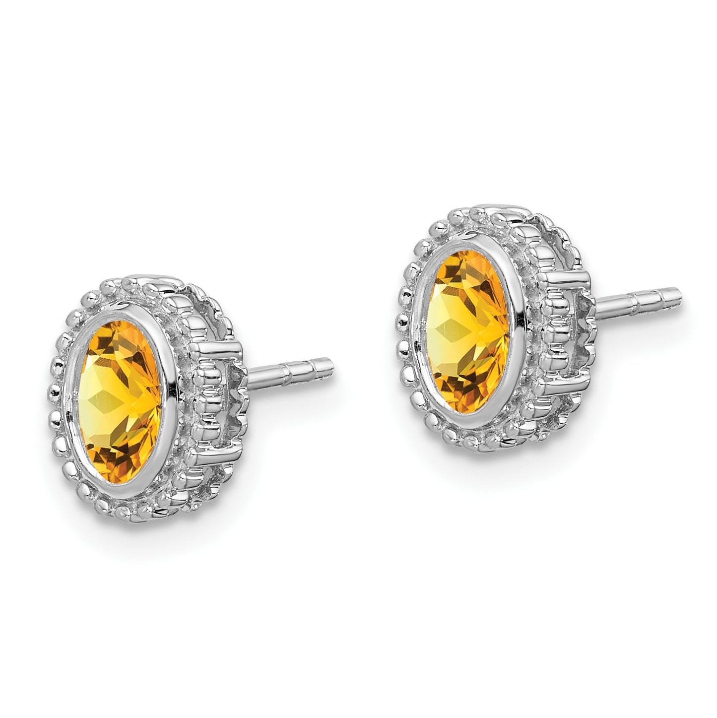 14k White Gold 6x4mm Oval Citrine Post Earrings
