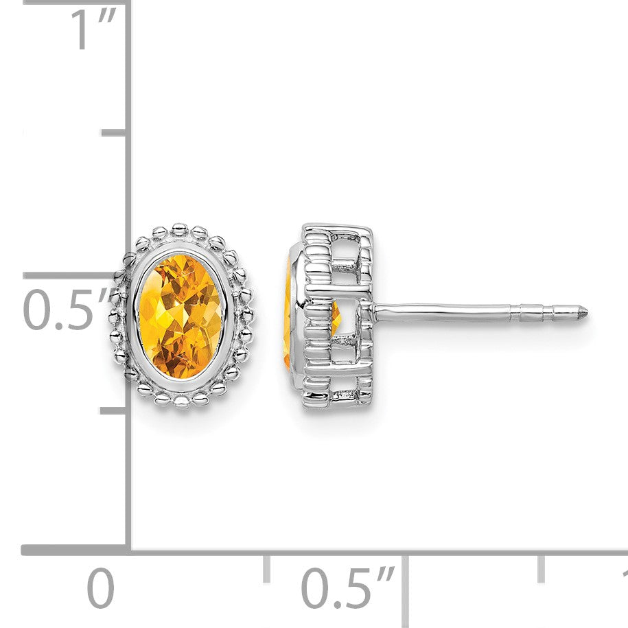 14k White Gold 6x4mm Oval Citrine Post Earrings