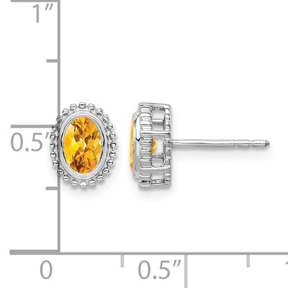 14k White Gold 6x4mm Oval Citrine Post Earrings