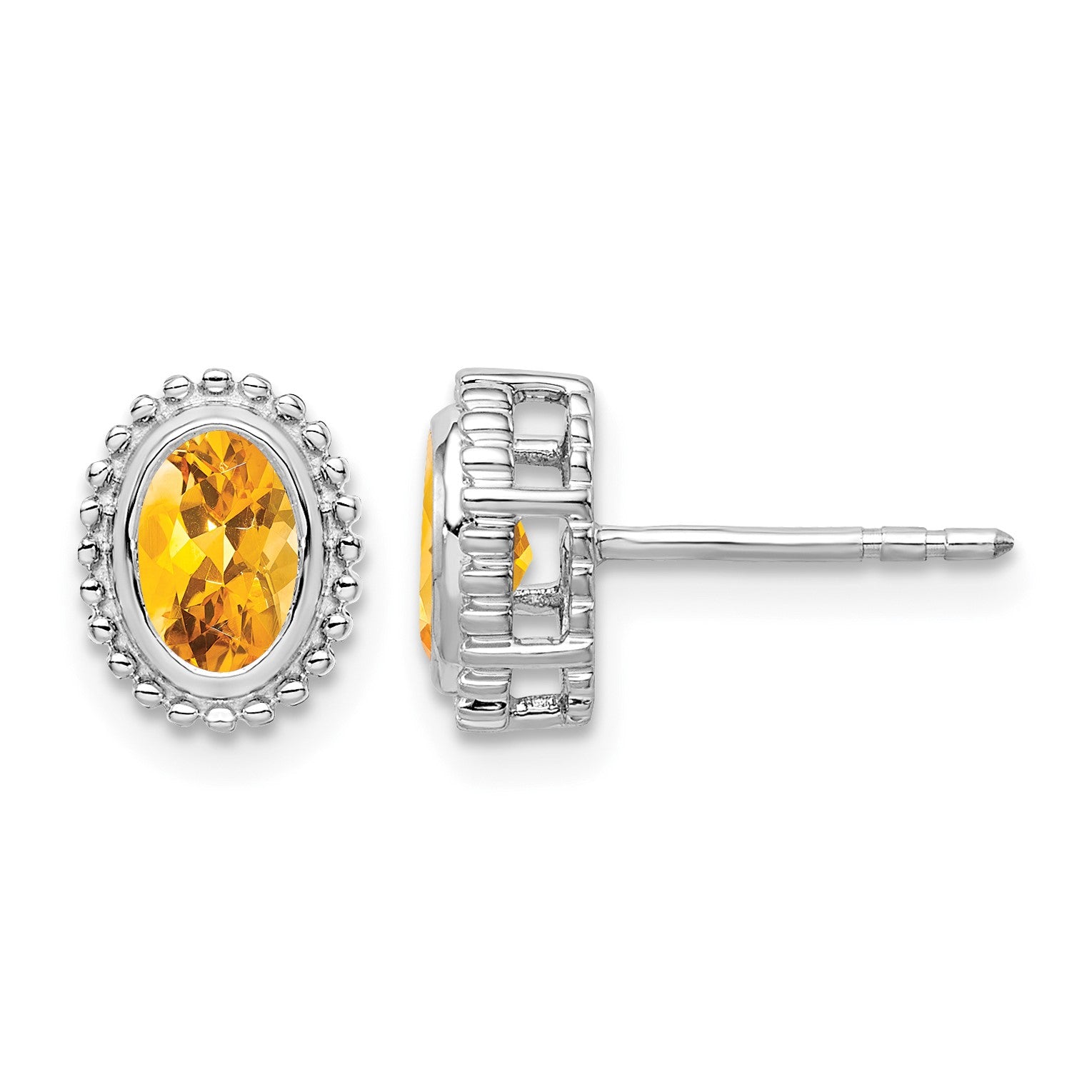 14k White Gold 6x4mm Oval Citrine Post Earrings