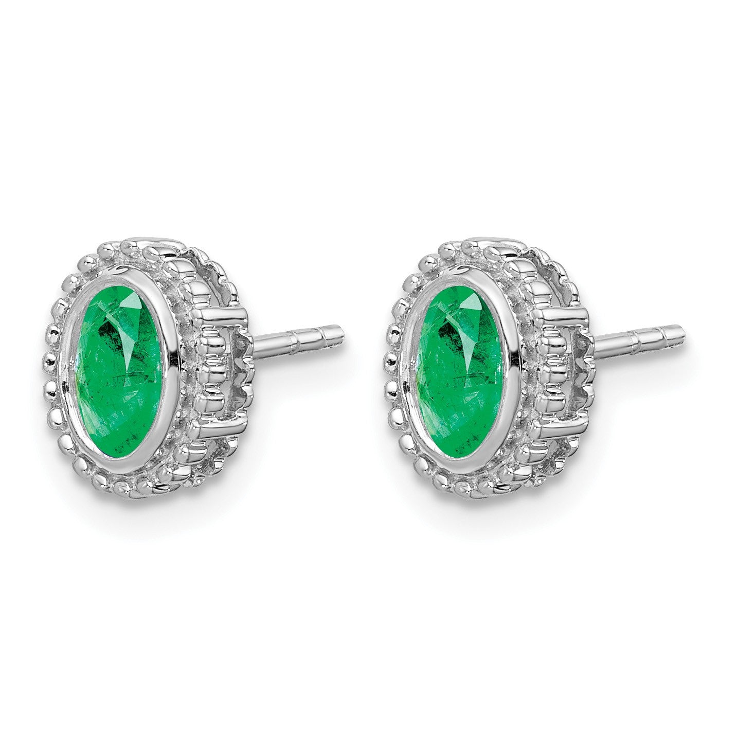 14k White Gold 5x3mm Oval Emerald Post Earrings