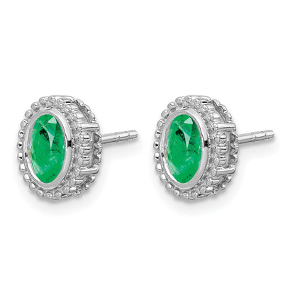 14k White Gold 5x3mm Oval Emerald Post Earrings