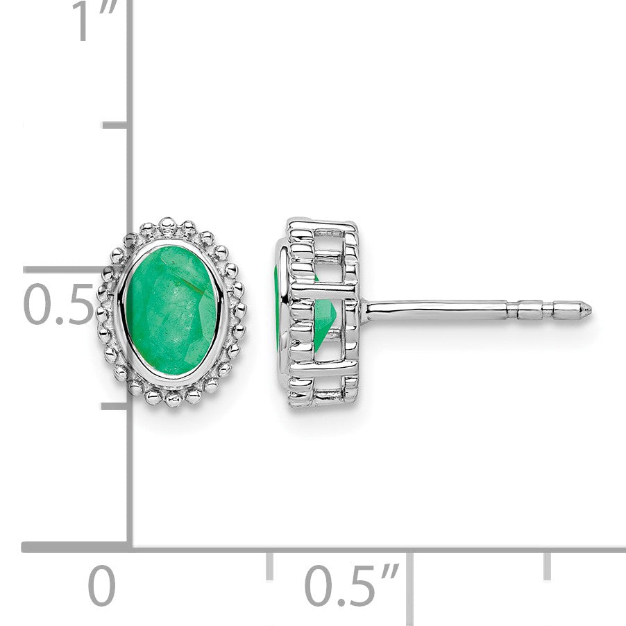 14k White Gold 5x3mm Oval Emerald Post Earrings