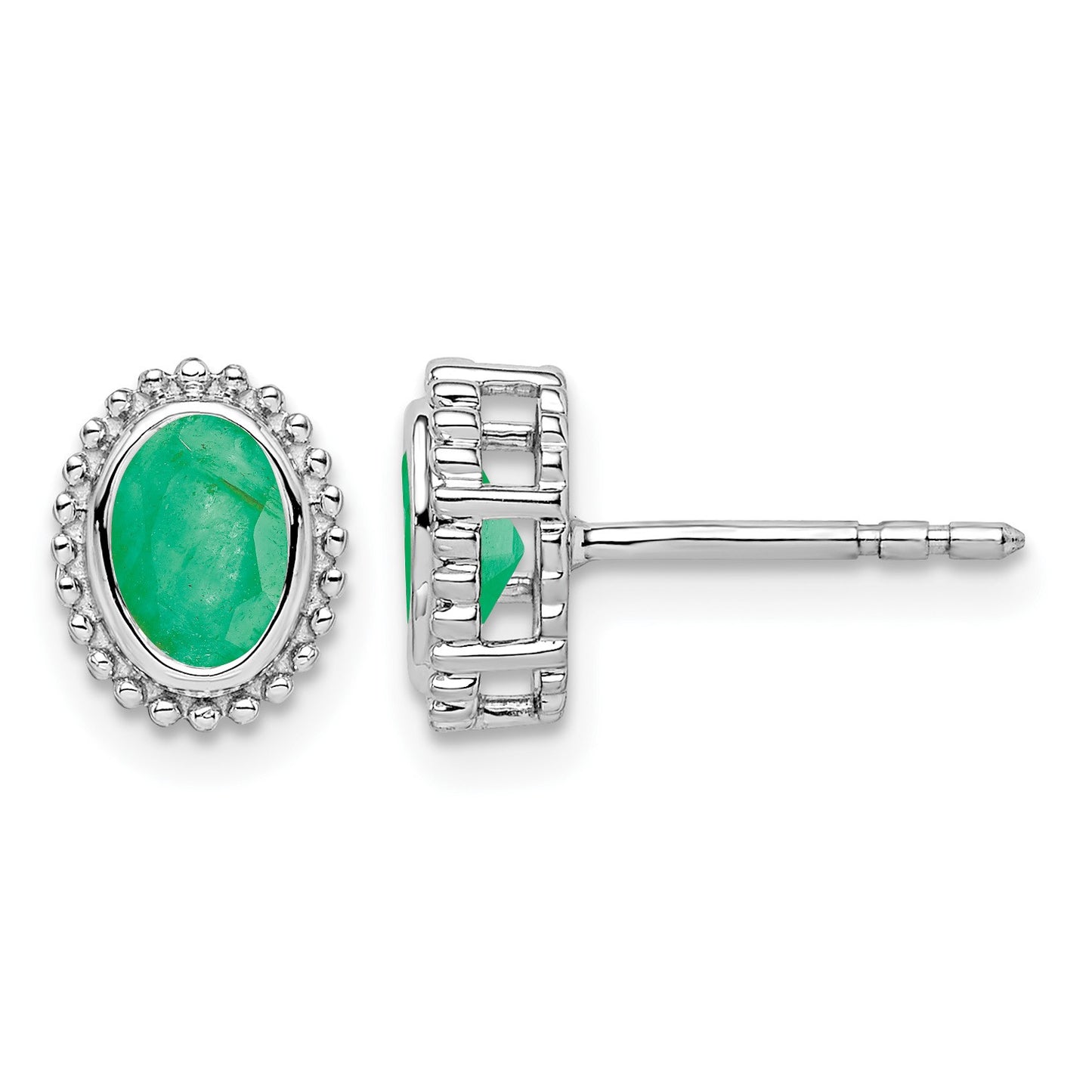 14k White Gold 5x3mm Oval Emerald Post Earrings