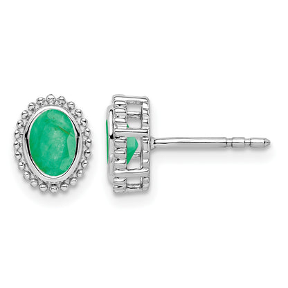 14k White Gold 5x3mm Oval Emerald Post Earrings