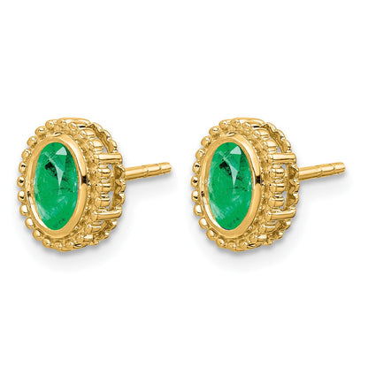 14k 5x3mm Oval Emerald Post Earrings