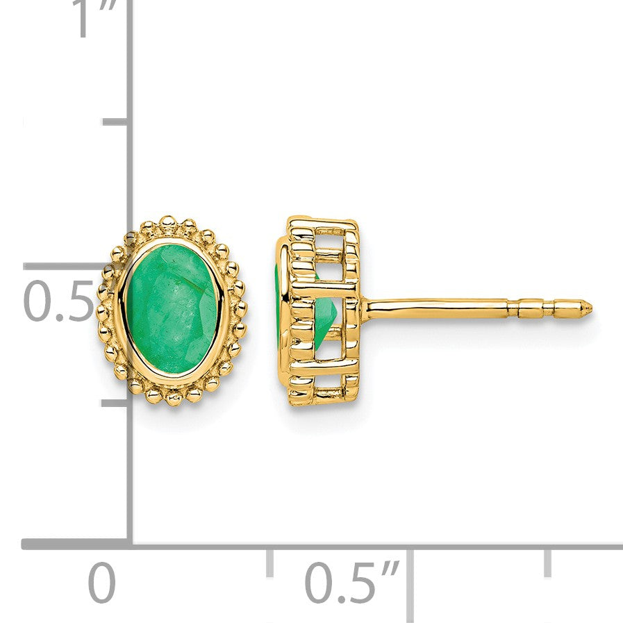 14k 5x3mm Oval Emerald Post Earrings