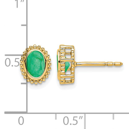 14k 5x3mm Oval Emerald Post Earrings