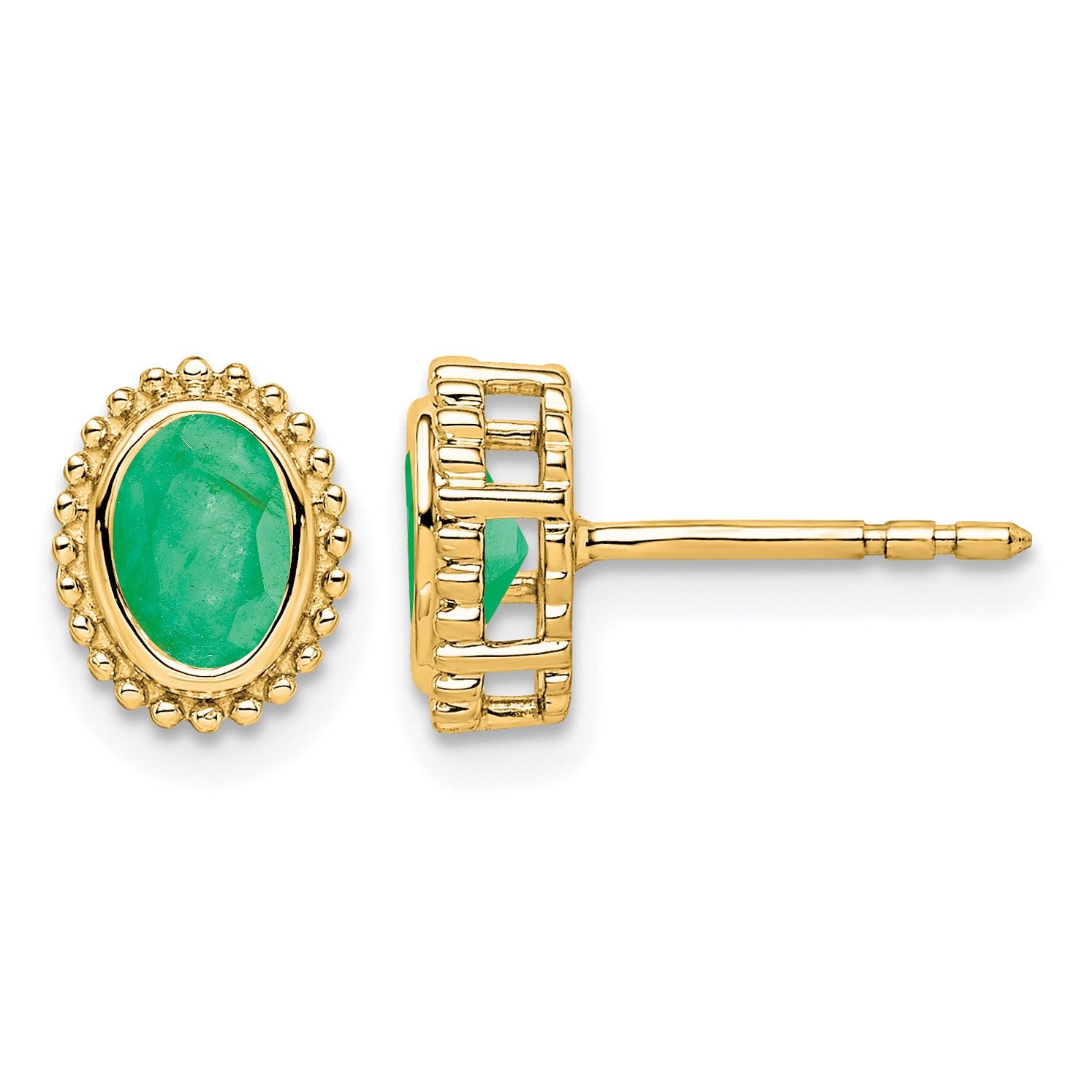 14k 5x3mm Oval Emerald Post Earrings