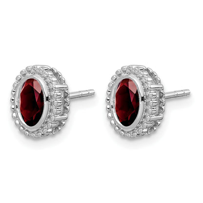 14k White Gold 6x4mm Oval Garnet Post Earrings