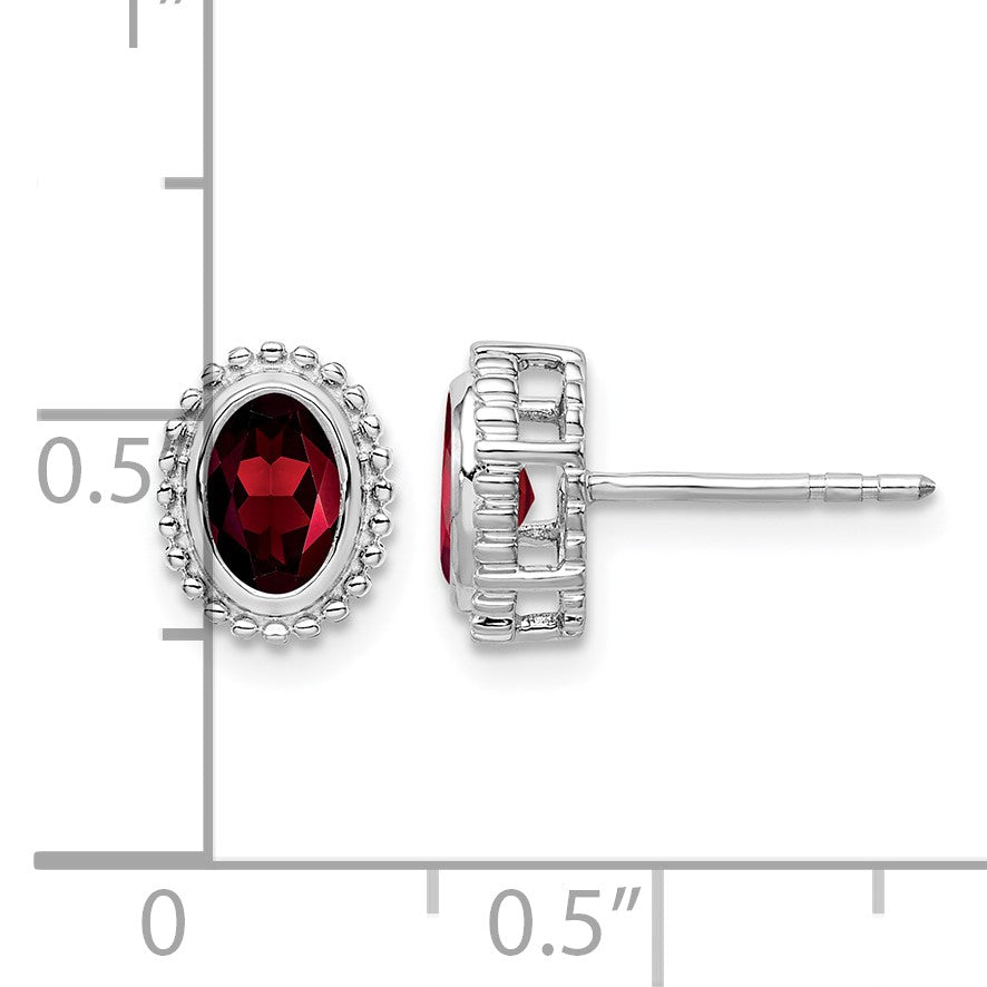 14k White Gold 6x4mm Oval Garnet Post Earrings