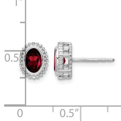 14k White Gold 6x4mm Oval Garnet Post Earrings
