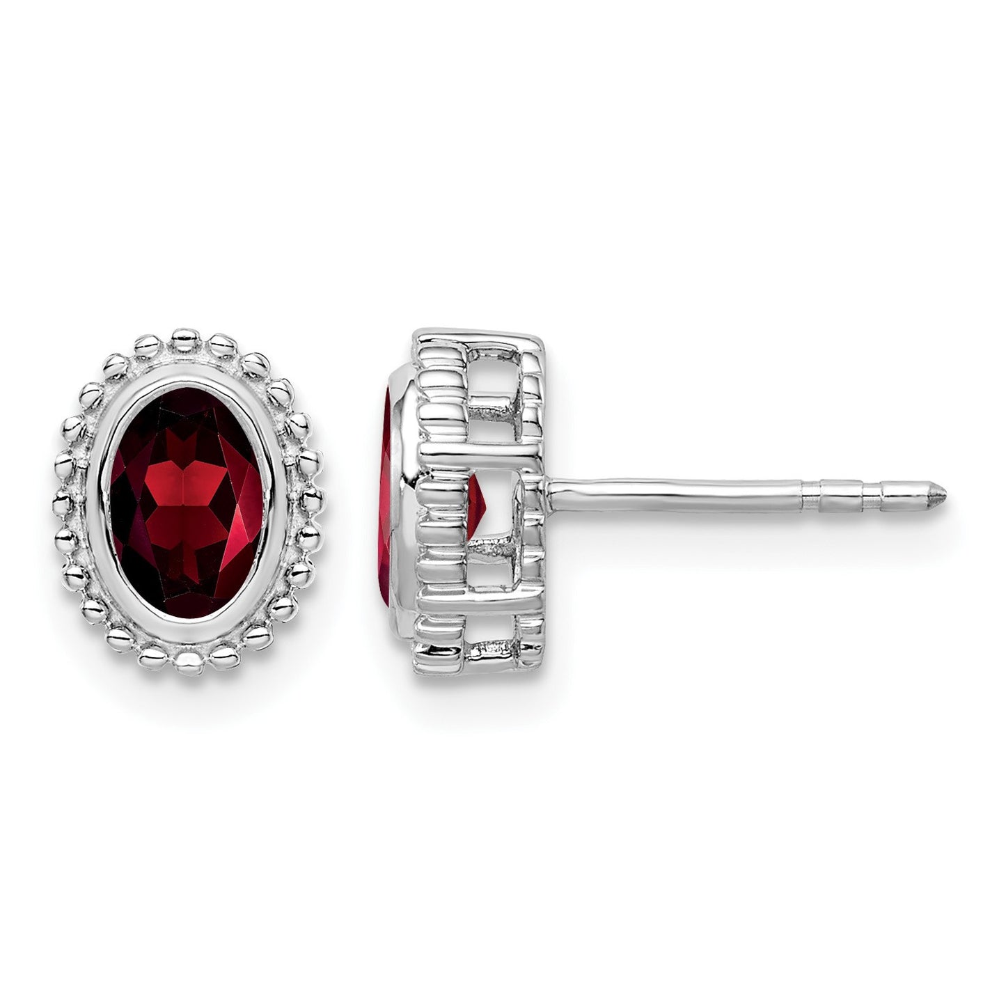 14k White Gold 6x4mm Oval Garnet Post Earrings