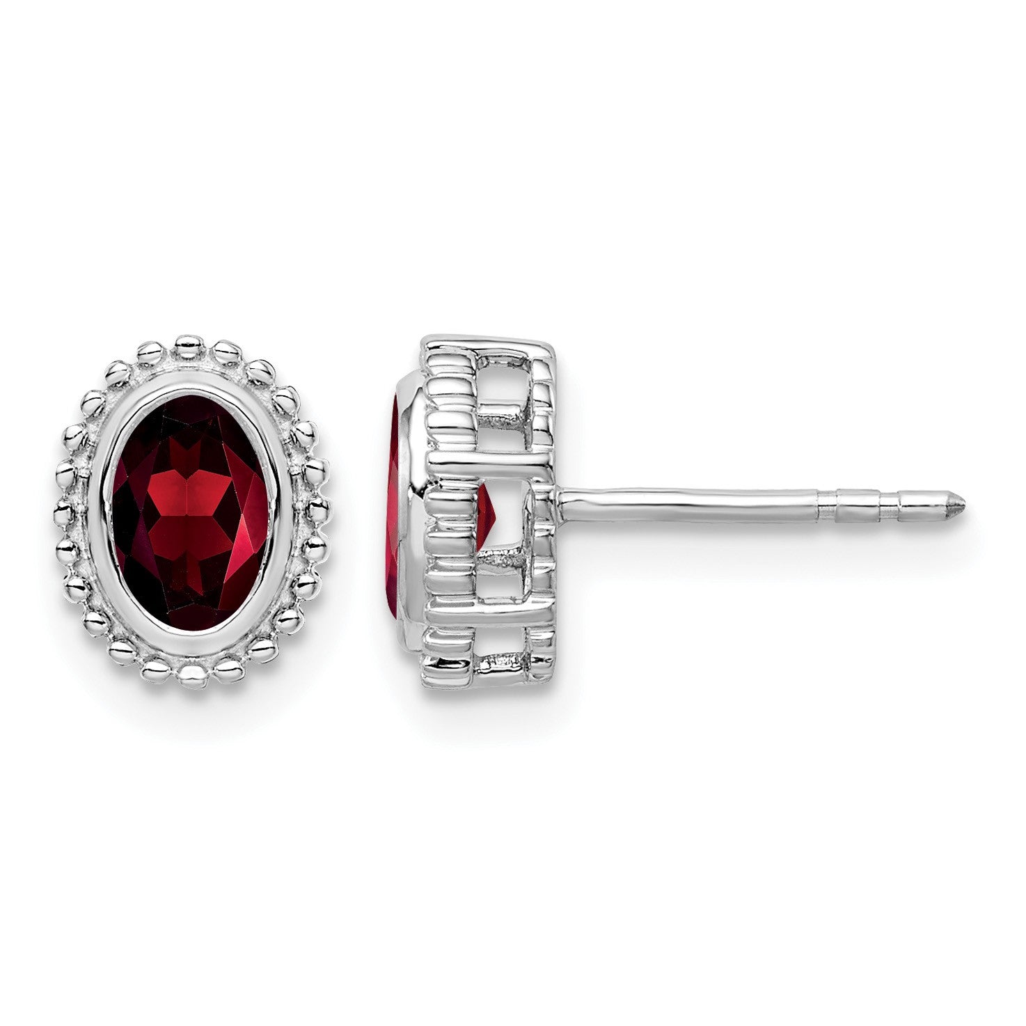 14k White Gold 6x4mm Oval Garnet Post Earrings