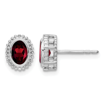 14k White Gold 6x4mm Oval Garnet Post Earrings