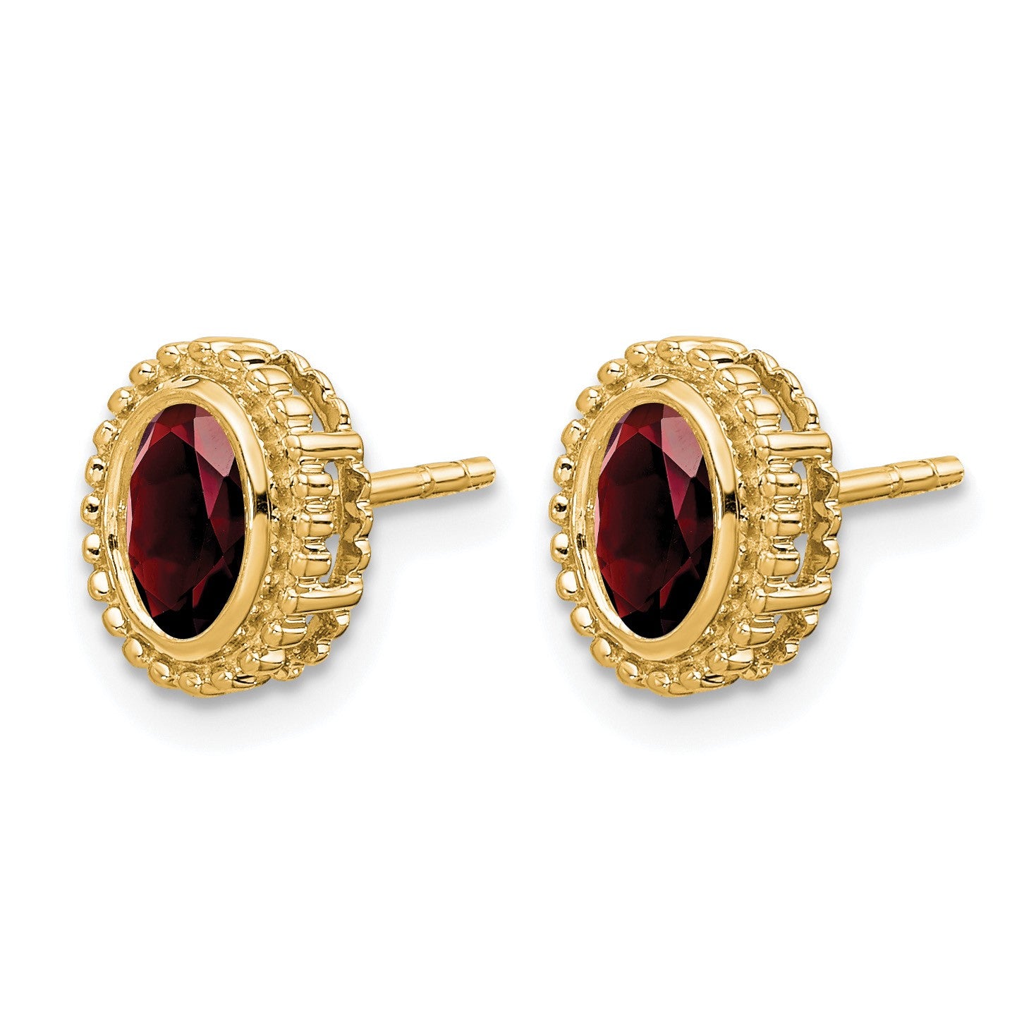 14k 6x4mm Oval Garnet Post Earrings