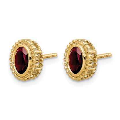14k 6x4mm Oval Garnet Post Earrings