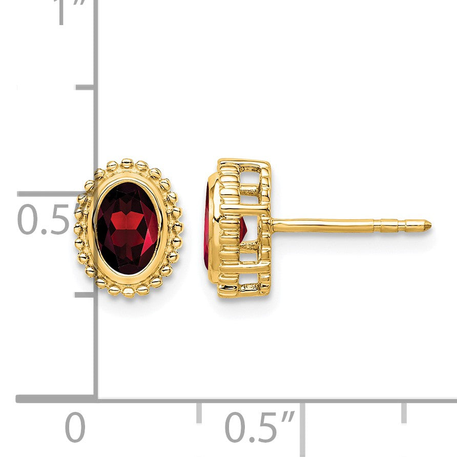 14k 6x4mm Oval Garnet Post Earrings