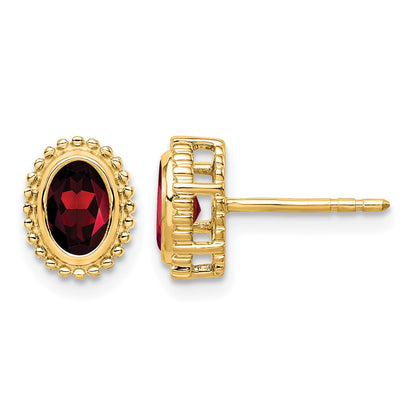 14k 6x4mm Oval Garnet Post Earrings