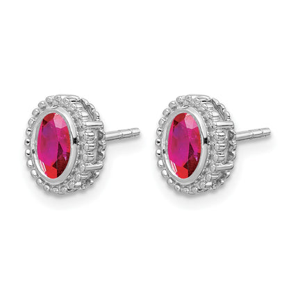 14k White Gold 5x3mm Oval Ruby Post Earrings