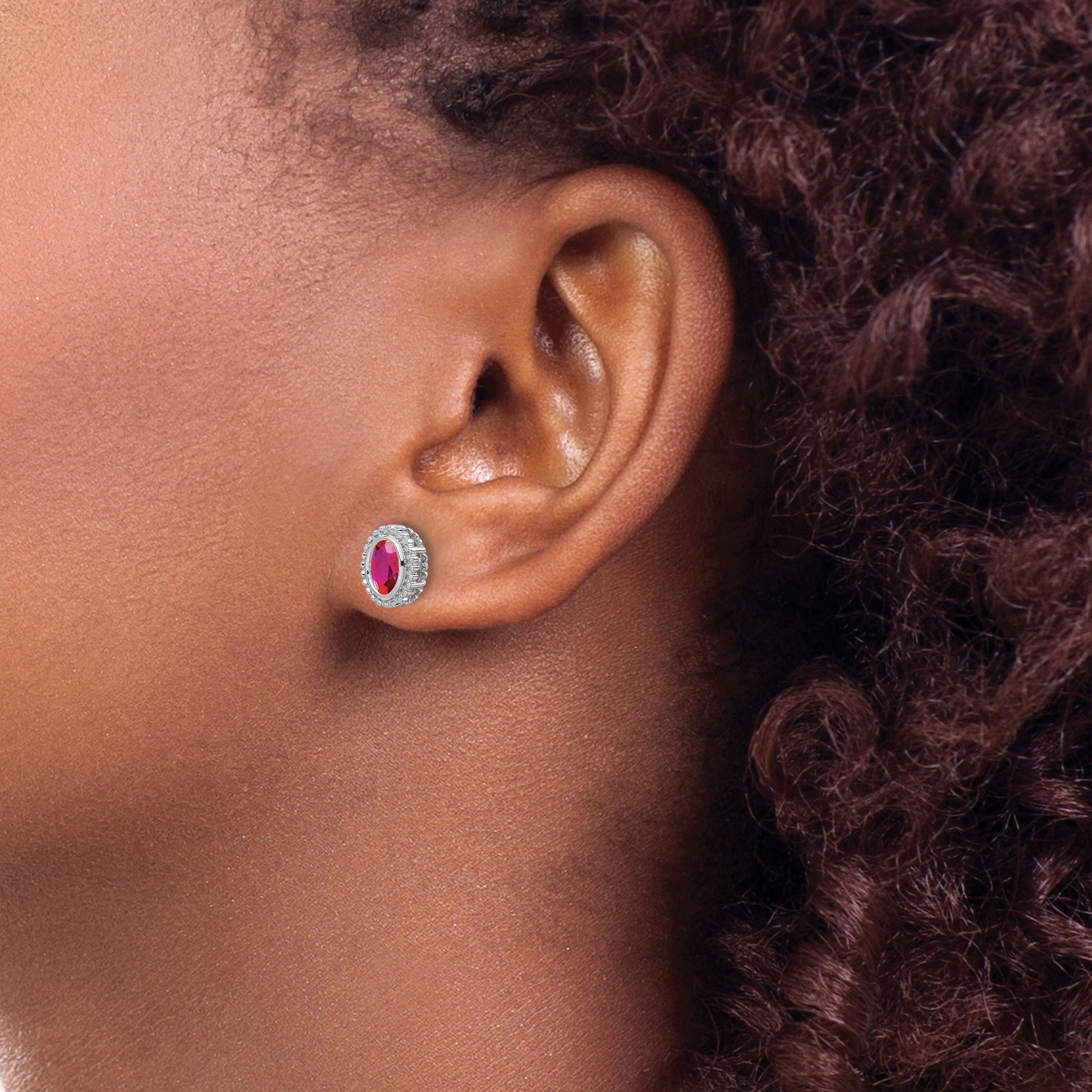 14k White Gold 5x3mm Oval Ruby Post Earrings