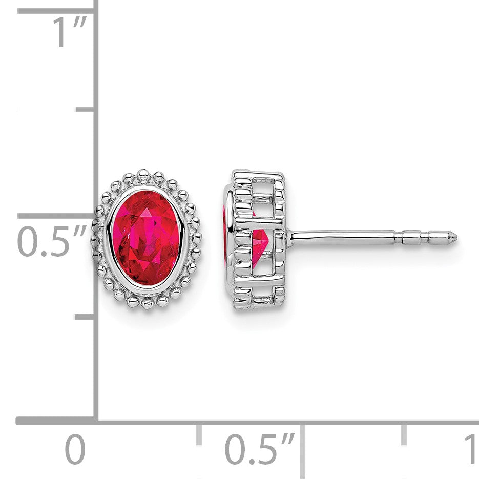 14k White Gold 5x3mm Oval Ruby Post Earrings