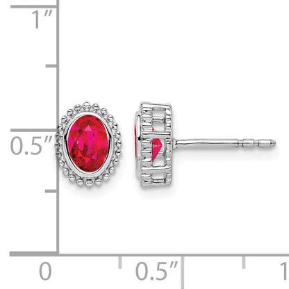14k White Gold 5x3mm Oval Ruby Post Earrings