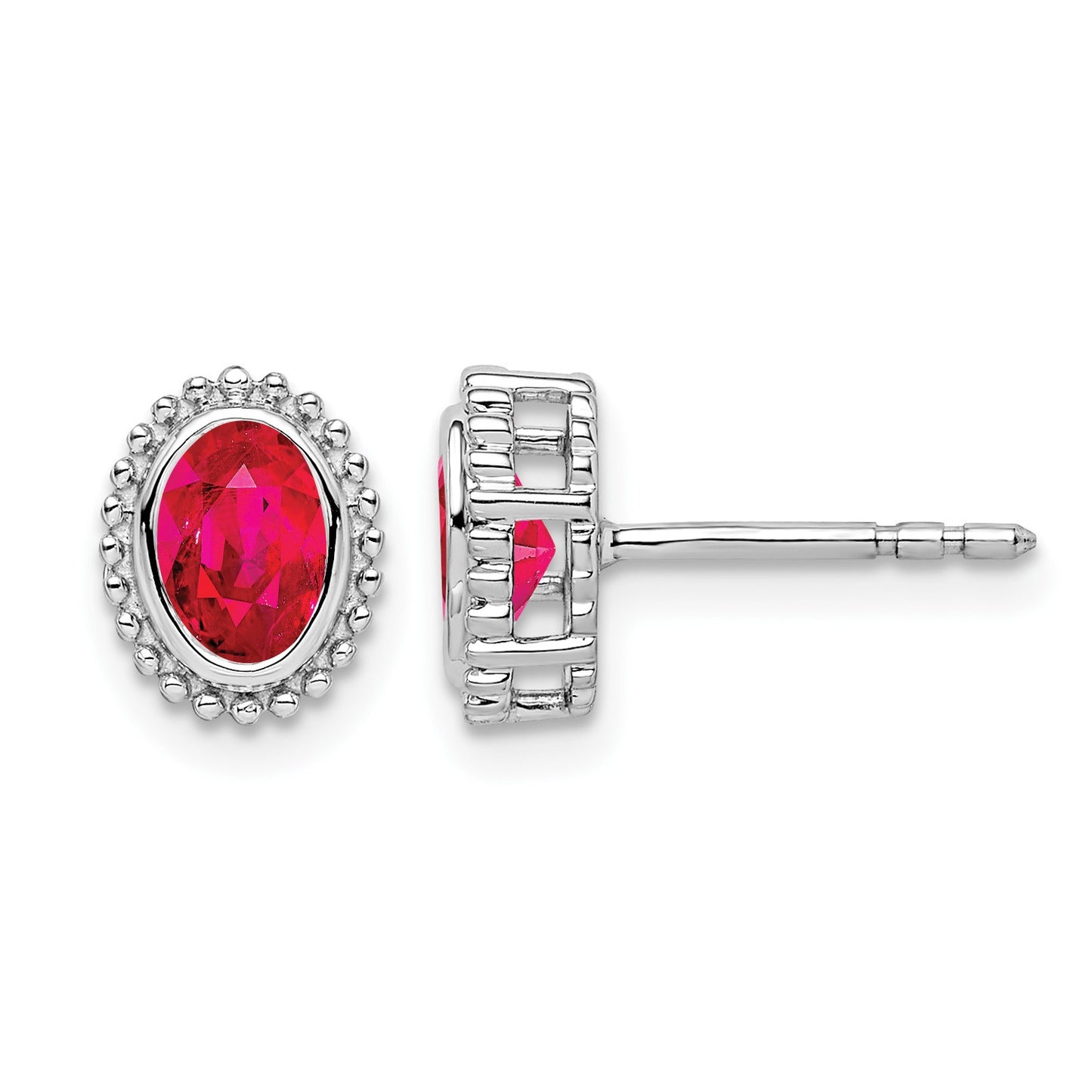 14k White Gold 5x3mm Oval Ruby Post Earrings