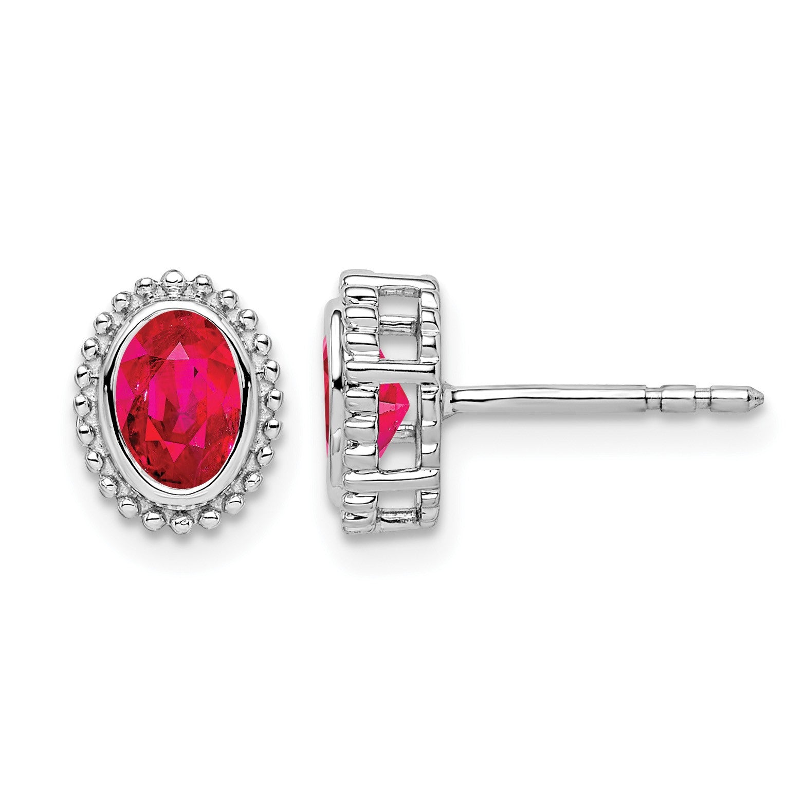 14k White Gold 5x3mm Oval Ruby Post Earrings